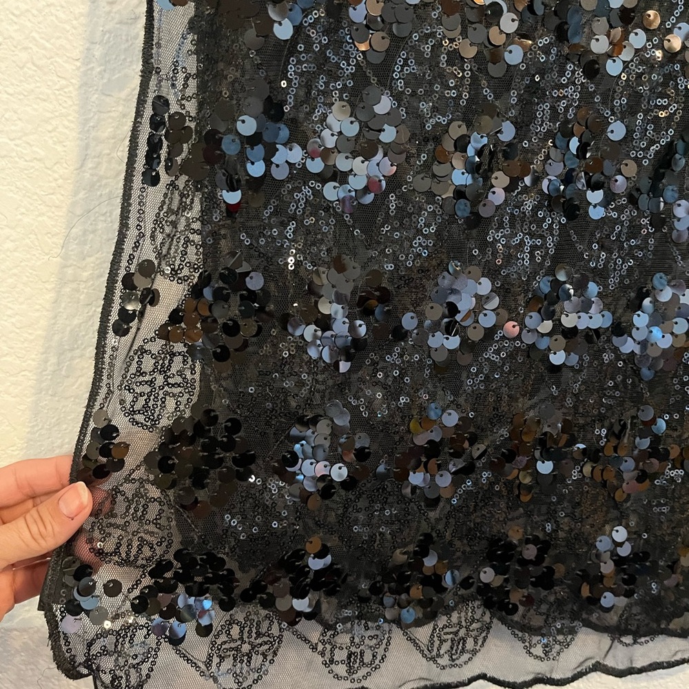 Black lace and sequence shawl 22 inches X 61 inches - Picture 4 of 6
